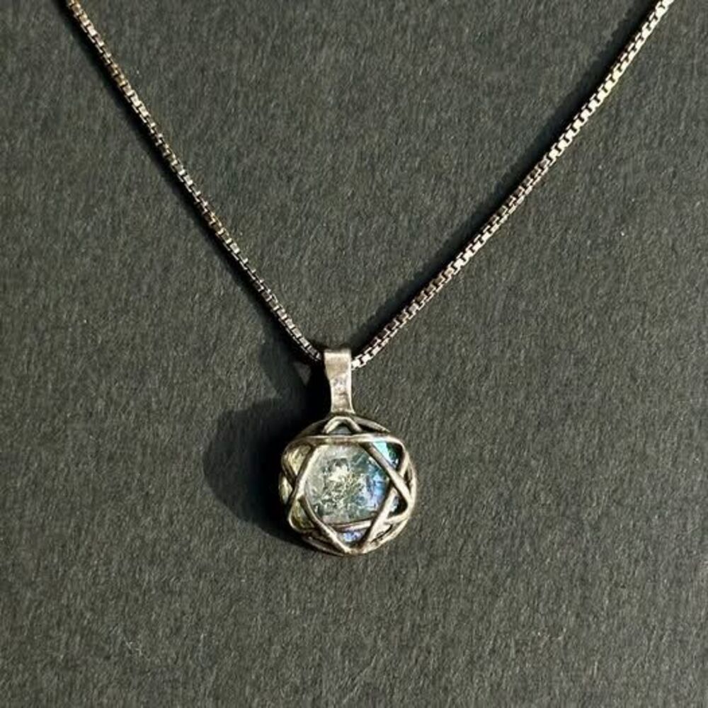Sterling Silver 925 Roman Glass Star of David Pendant Necklace